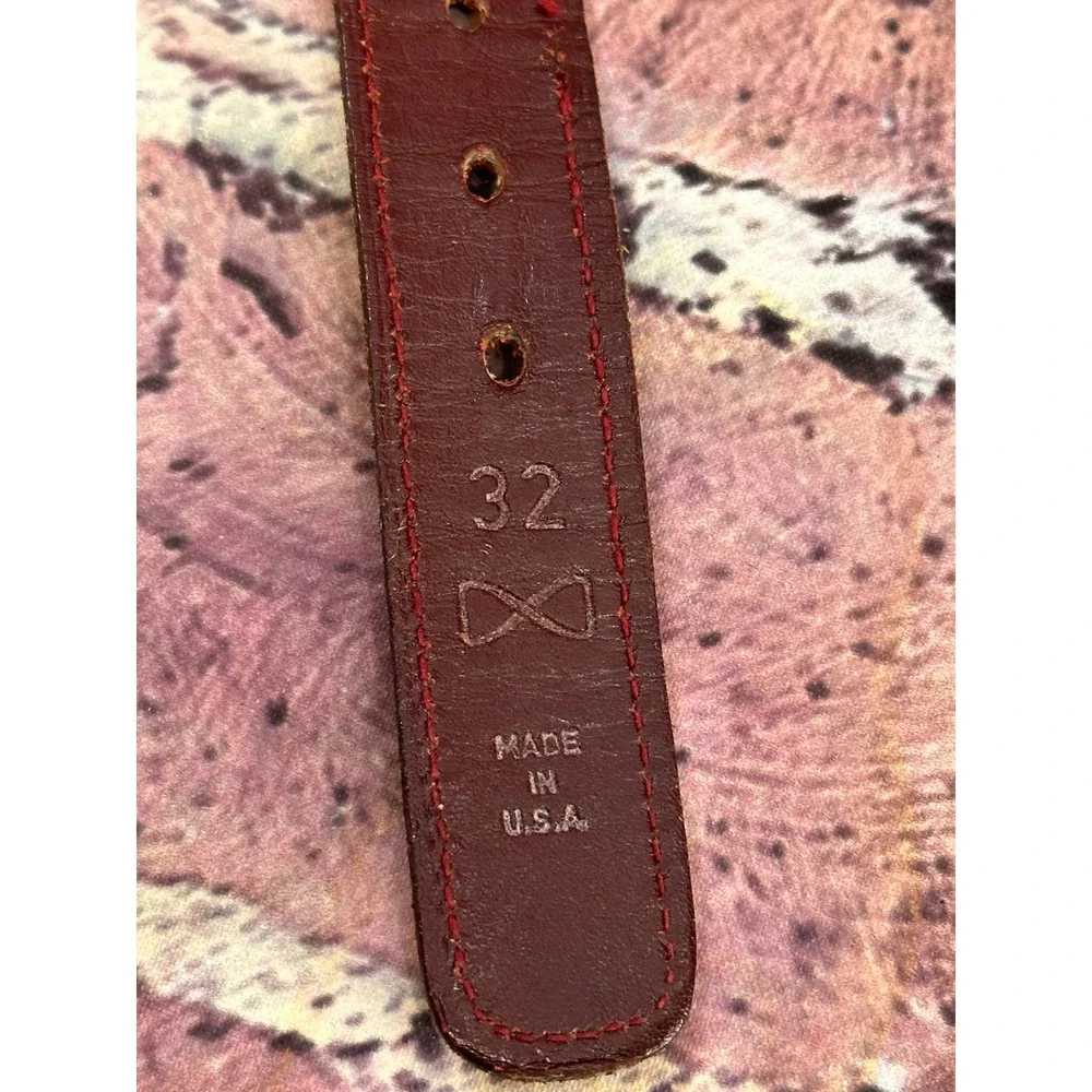 Leatherman‎ Ltd Surcingle Belt Mens 32 Red Green Striped Canvas Leather USA VTG